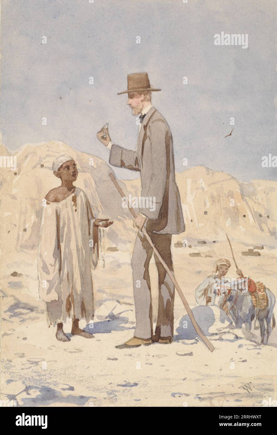 Louis Philippe Albert d'Orleans, bei einer Ausgrabung in Ägypten, 1860. Französischer Aristokrat mit ägyptischem Jungen. Stockfoto