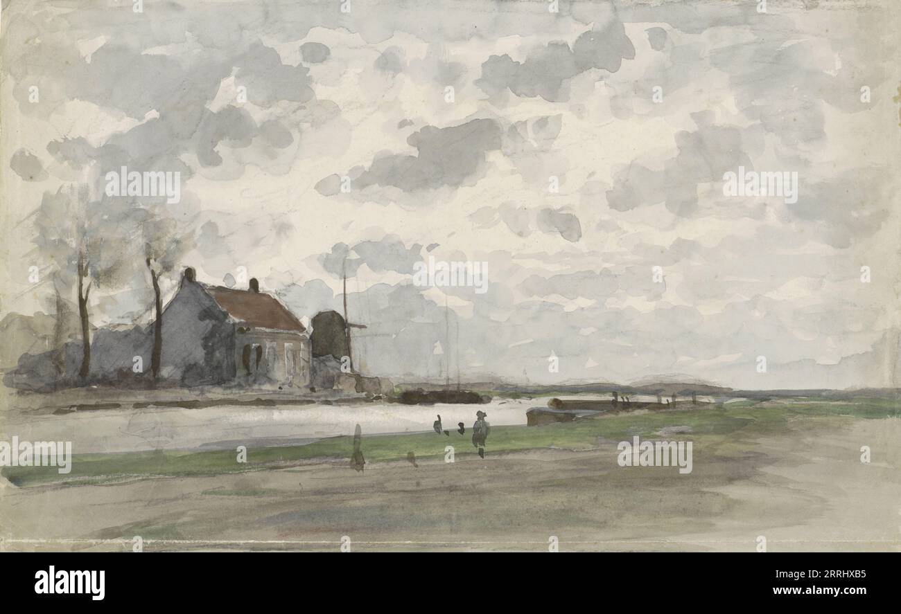 Kanal mit Windmühle, 1845-1925. Stockfoto