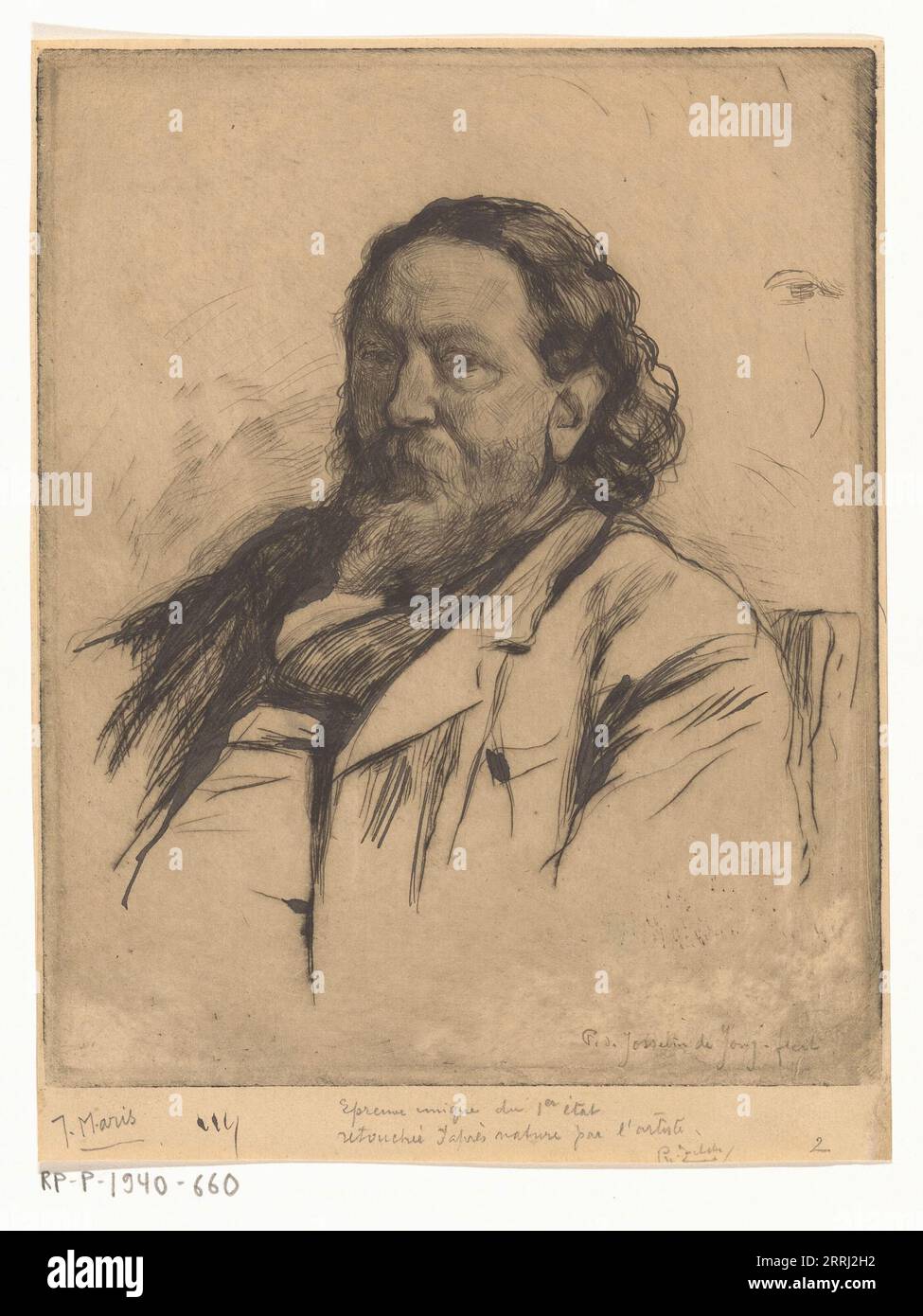 Portrait von Jacob Maris, ca. 1890. „Epreuve Unique du 1er &#xe9;tat, retouch&#xe9;e apr&#xe8;s Nature par l'artiste“. Niederländischer Künstler, Maler, Radierer. Stockfoto