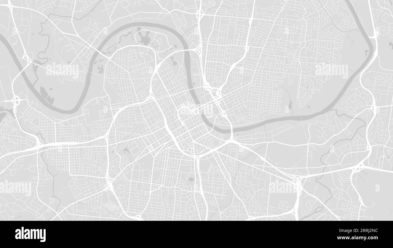 Hintergrund Nashville Karte, Vereinigte Staaten, weiß und hellgraues Stadtplakat. Vektorkarte mit Straßen und Wasser. Breitbildformat, digitales Flachdesign Stock Vektor