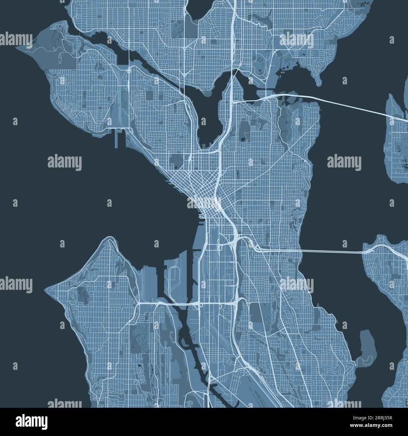 Blue Seattle Karte, Vereinigte Staaten, detaillierte Stadtkarte, Skyline Panorama. Dekorative grafische touristische Karte von Seattle Territory. Gebührenfreier Vektor Stock Vektor