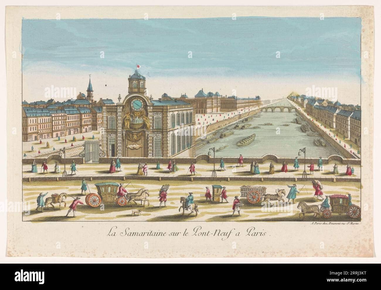 Blick auf die Samaritaine Wasserpumpe auf der Pont Neuf über der seine in Paris, 1745-1775. Stockfoto