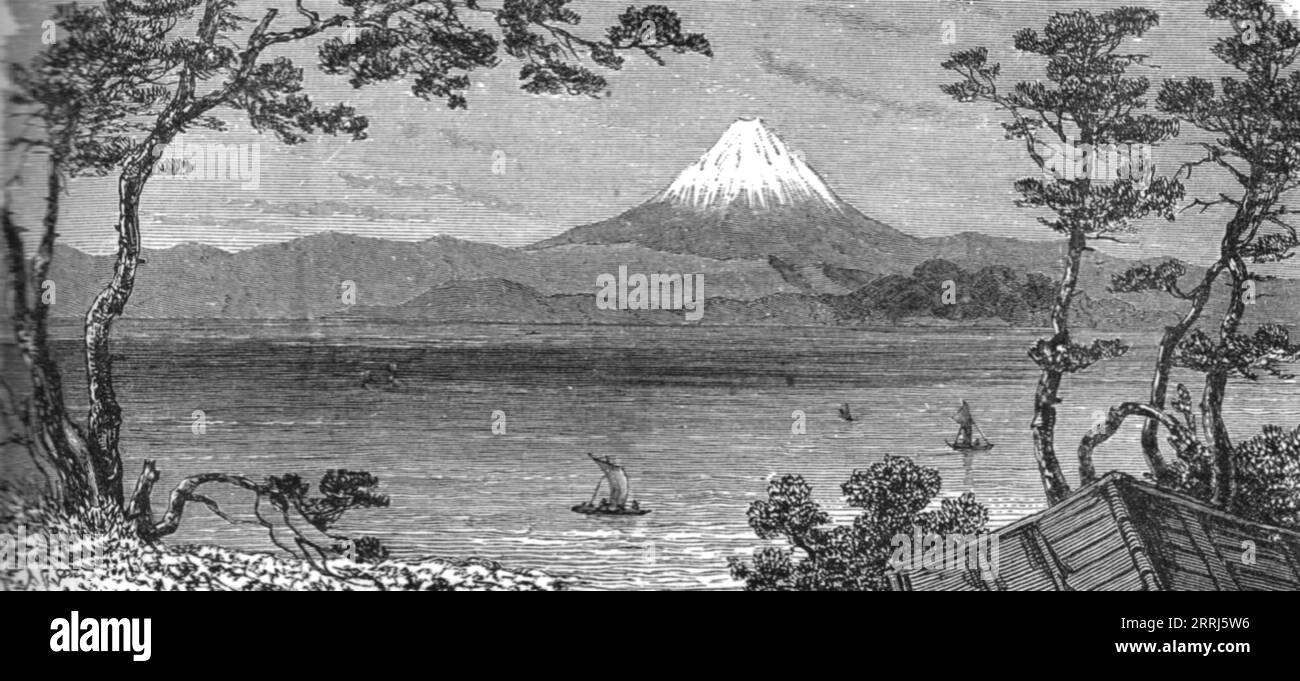 "Fusi-Yama, der heilige Berg Japans; Ein europäischer Aufenthalt in Japan", 1875. Von „Illustrated Travels“ von H.W. Bates. [Cassell, Petter und Galpin, 1880, London] Stockfoto