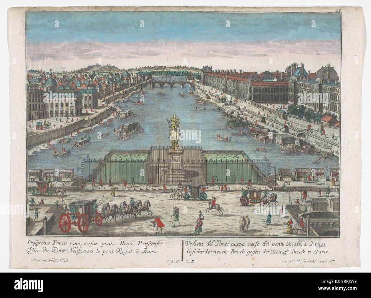 Blick auf die Pont Neuf über die seine in Paris, Richtung Pont Royal, 1742-1801. Stockfoto