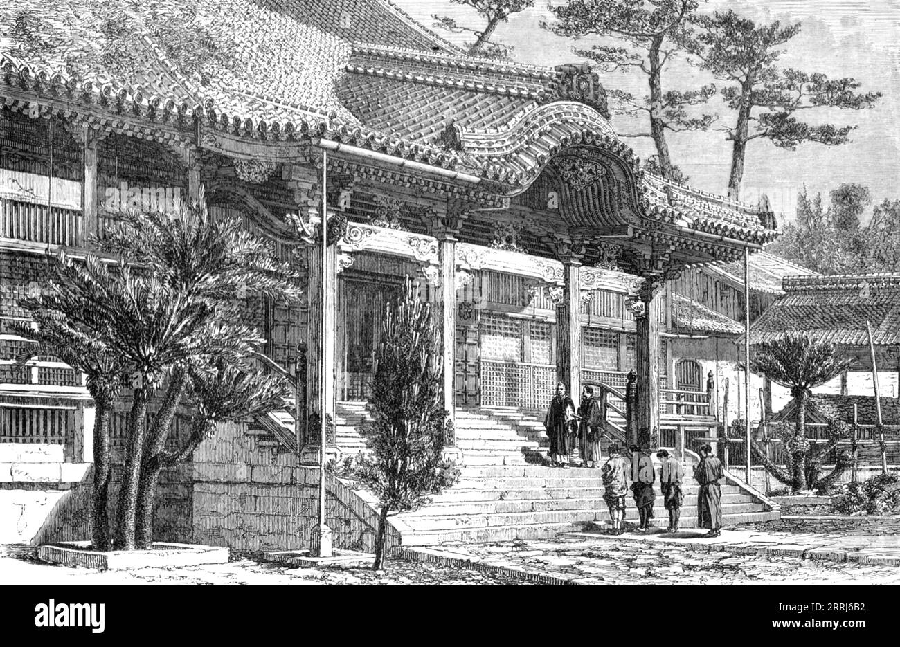 'Buddhistischer Tempel in Nagasaki; Ein europäischer Aufenthalt in Japan', 1875.from, 'Illustrated Travels' von H. W. Bates. [Cassell, Petter und Galpin, 1880, London] Stockfoto