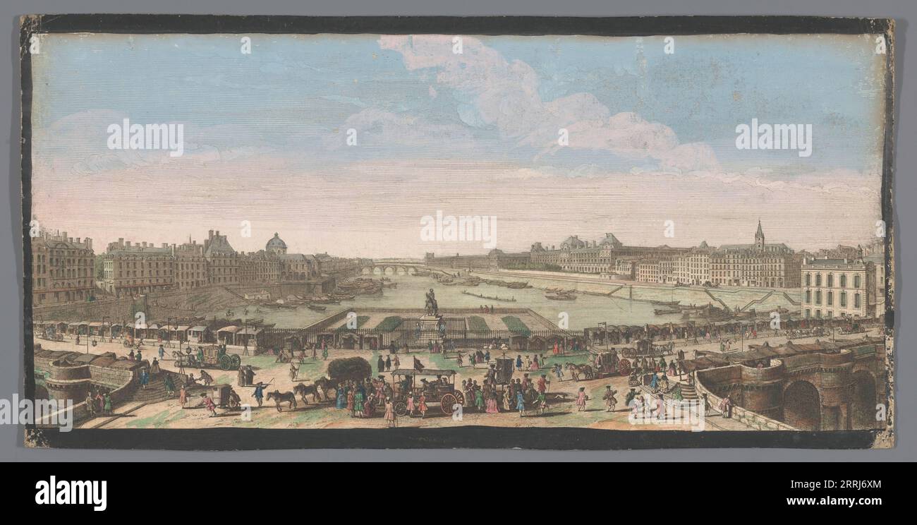 Blick auf die Pont Neuf über die seine in Paris, Blick auf die Pont Royal, 1700-1799. Stockfoto