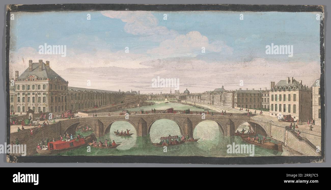 Blick auf die Pont Royal über die seine in Paris, Blick auf die Pont Neuf, 1700-1799. Auf der linken Seite das Palais des Tuileries. Stockfoto