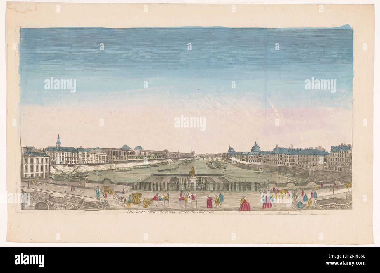 Blick auf die Pont Neuf über die seine in Paris, Blick auf die Pont Royal, 1700-1799. Stockfoto