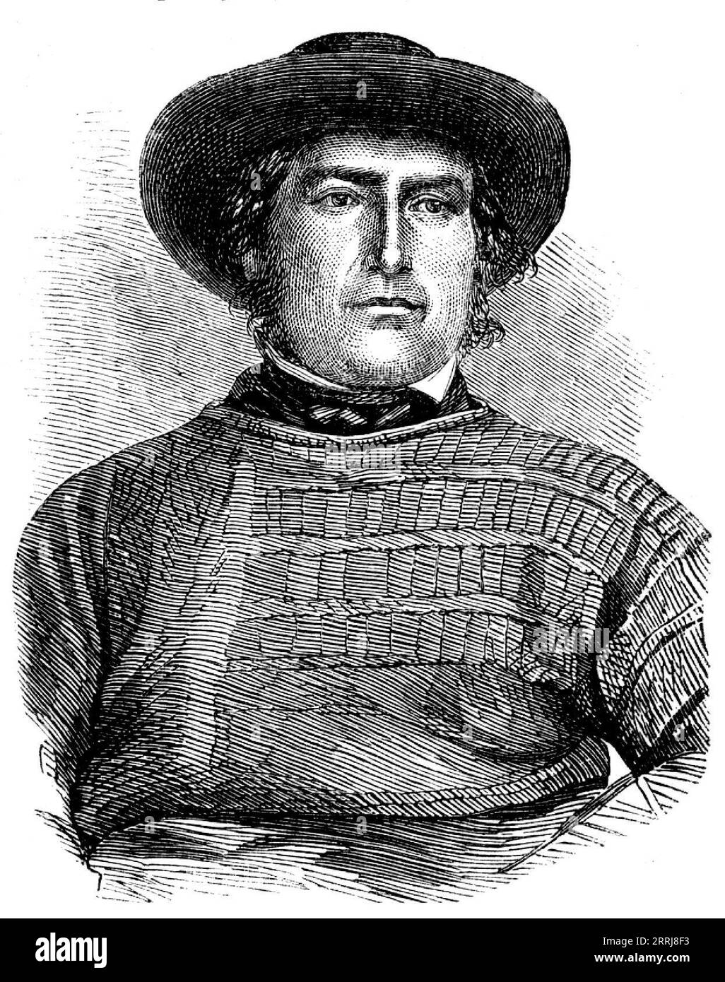 Nathaniel Colby, Coxswain des Pakefield Life-Boats, 1858. "Während des starken Sturms, der entlang der Ostküste wütete... wurde eine große Barke, die Zemira, gesehen, die auf den Newcombe Sand, gegenüber von Pakefield, schlug... die Männer von Pakefield, mit ihrer üblichen Bereitschaft, ihr eigenes Leben zu widmen, um andere zu retten, starteten das Rettungsboot, und unabhängig von ihrer eigenen Sicherheit gingen diese tapferen Männer mit solcher Geschwindigkeit an Bord, dass sie in einer halben Stunde nach dem "Ruf" auf dem Weg zum Wrack waren... aufgrund der hartnäckigen Anstrengungen der tapferen Crew wurden acht Männer aus einem wässrigen Grab gerettet... dem Sekretär zum Th Stockfoto