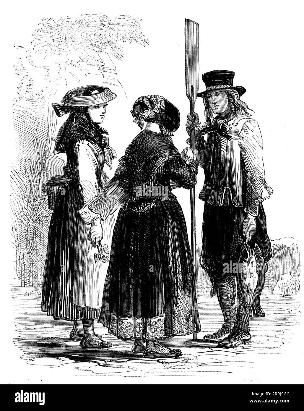 Jutlanders, 1858. "...Jüdinnen und Holländer aus dem anderen Ende Dänemarks, die die nördliche Hauptstadt besucht haben und ein Beispiel für die Kostüme sind, die wir in ihrem Land sehen werden; die Dänen, wie die Holländer, behalten ihre eigene Mode - liebe, vernünftige alte Körper, so rücksichtsvoll gegenüber Künstlern". Aus Illustrated London News, 1858. Stockfoto