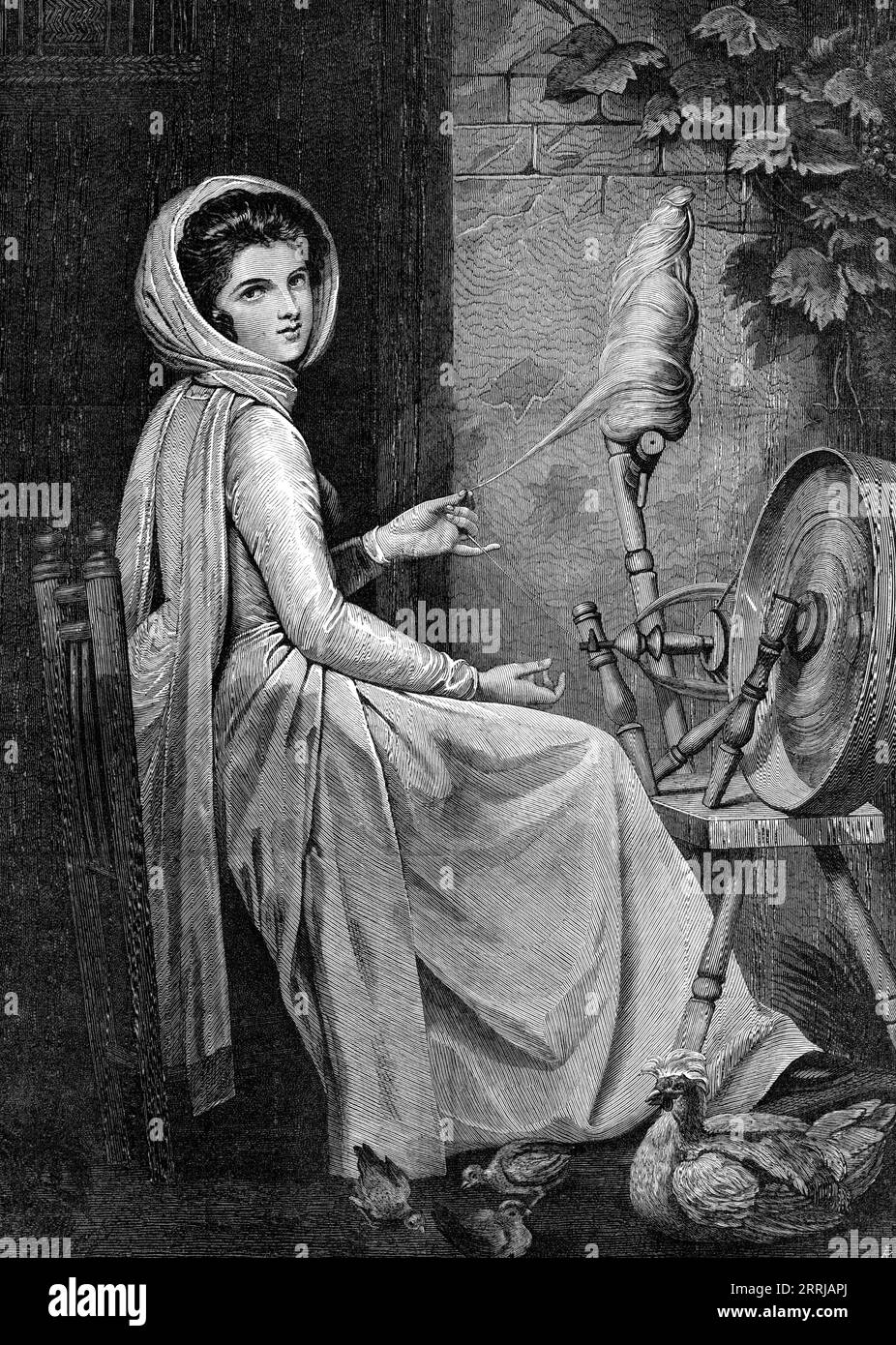 Lady Hamilton, von George Romney, in The Late Exhibition of Old Masters, Burlington House, 1876. "Auch das feierte die weibliche Schönheit, Emma Lyons, eine walisische Dienerin, die Frau von Sir William Hamilton, britischer Botschafter in Neapel, wurde und deren Verbindung zu Lord Nelson leider zu unserer nationalen Geschichte gehört, war einst ein bezahltes Modell für Künstler in London. Als George vor etwa hundert Jahren Romney...seTonnen in London war, war sie ein Lieblingsthema für seinen anmutigen Bleistift. Das berühmte Bild, das auf der letzten Ausstellung der alten Meister in Burlington so sehr bewundert wurde Stockfoto