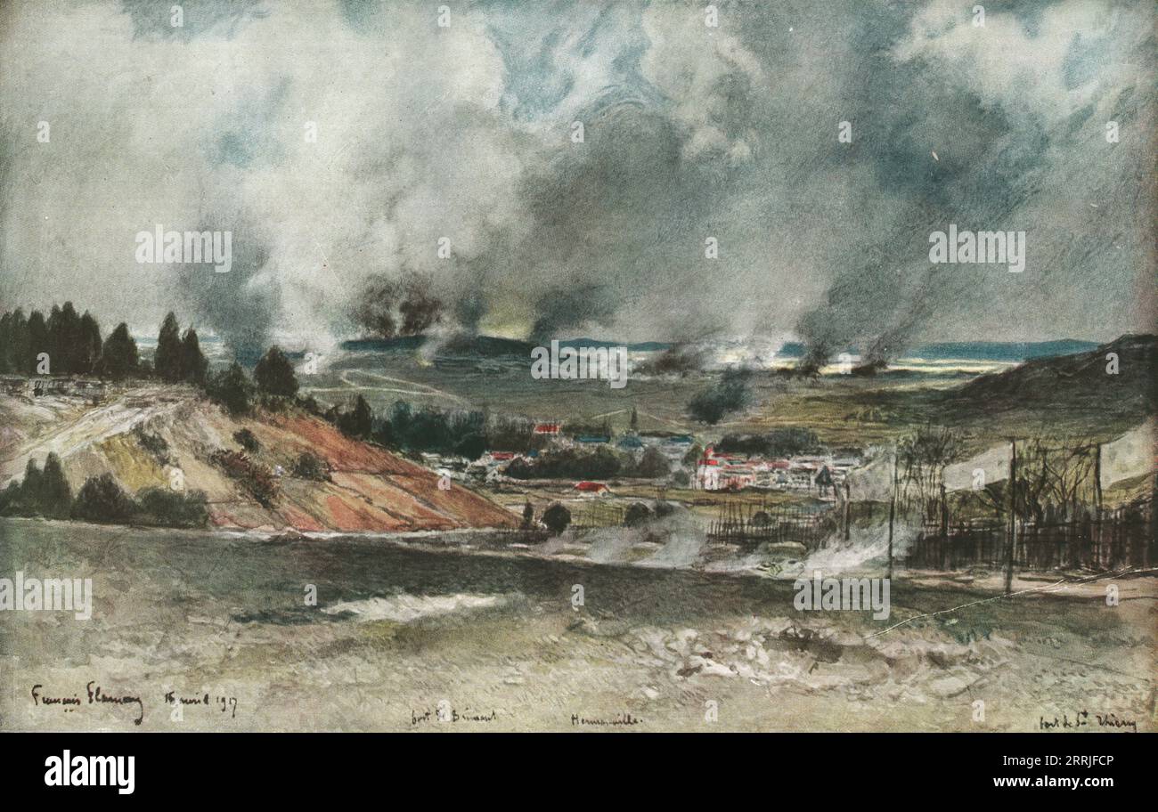 "Attaque du Fort de Brimont, le 16 Amvil 1917", (1917). Erster Weltkrieg, Angriff auf das Fort in Brimont, 16. April 1917. Aus L’Album de la Guerre 1914-1919, Band 2 [L’Illustration, Paris, 1924]. Stockfoto