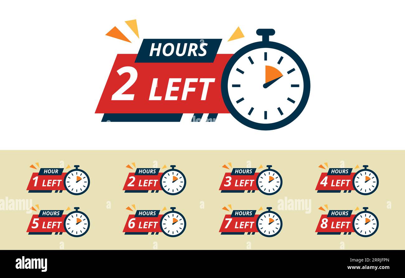 Der Countdown-Timer bietet die verbleibenden Stunden 1,2,3,4,5,6,7 und 8 Stock Vektor