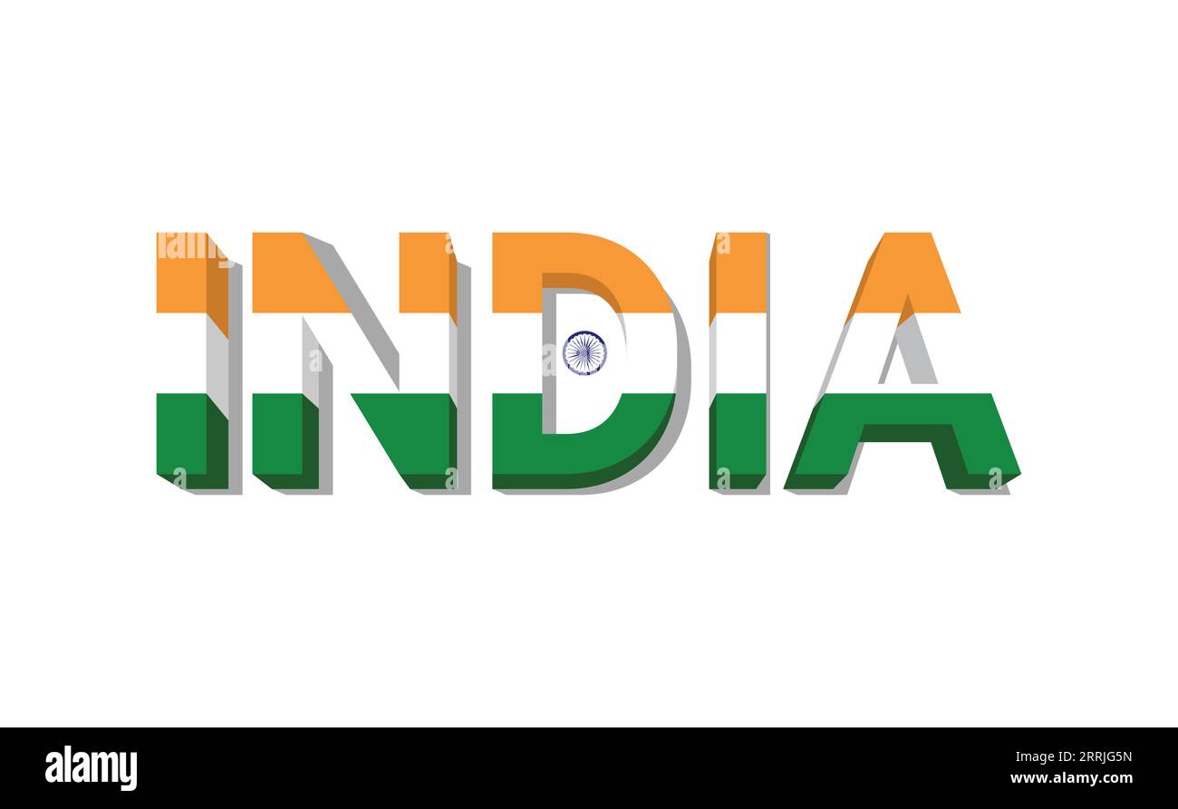 Flaggenfarben für Indien im 3D-Text. Glücklicher Tag der republik und glücklicher Tag der Unabhängigkeit Stock Vektor