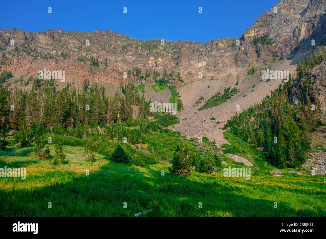 Große Klippen über dem Little Strawberry Lake in Oregon Stockfoto