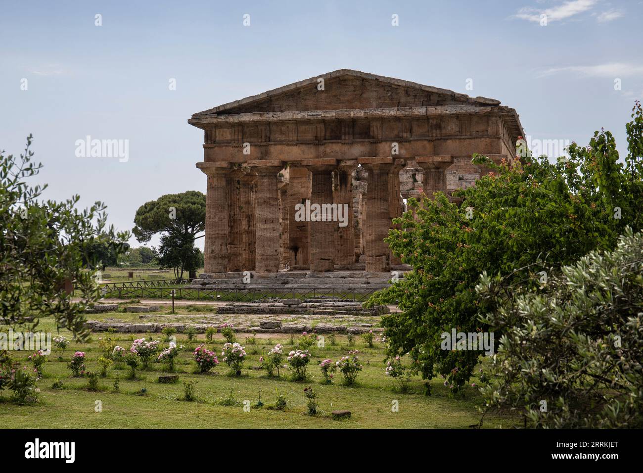 Archäologischer Park Paestum, schöne historische Ruinen von Tempeln aus der römischen Zeit, Kampanien, Salerno, Italien Stockfoto