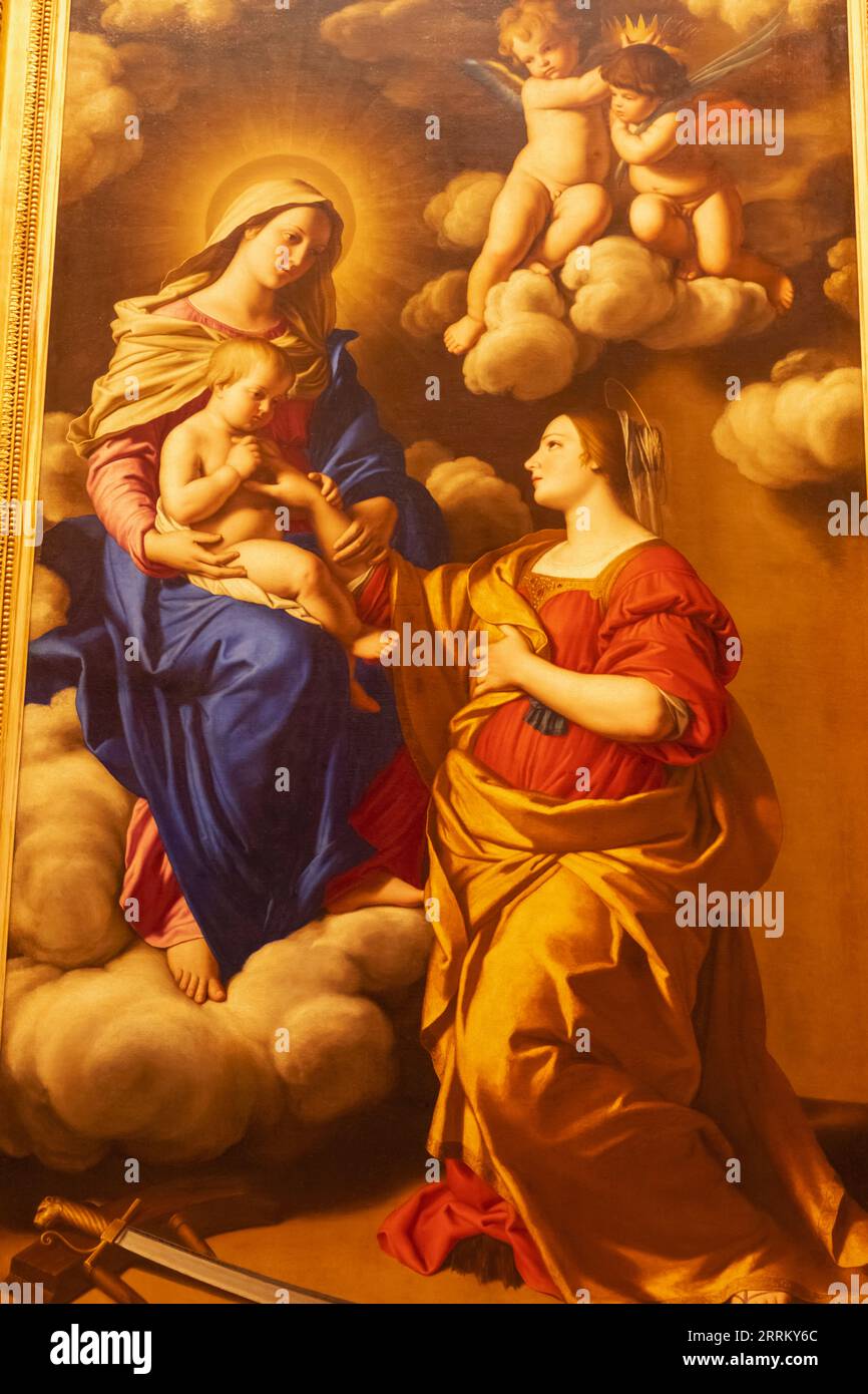 England, London, Heartford House, The Wallace Collection Museum, Gemälde mit dem Titel „The Mystic Marriage of St.Catherine“ von G.B.Salvi alias Il Sassoferrato Stockfoto