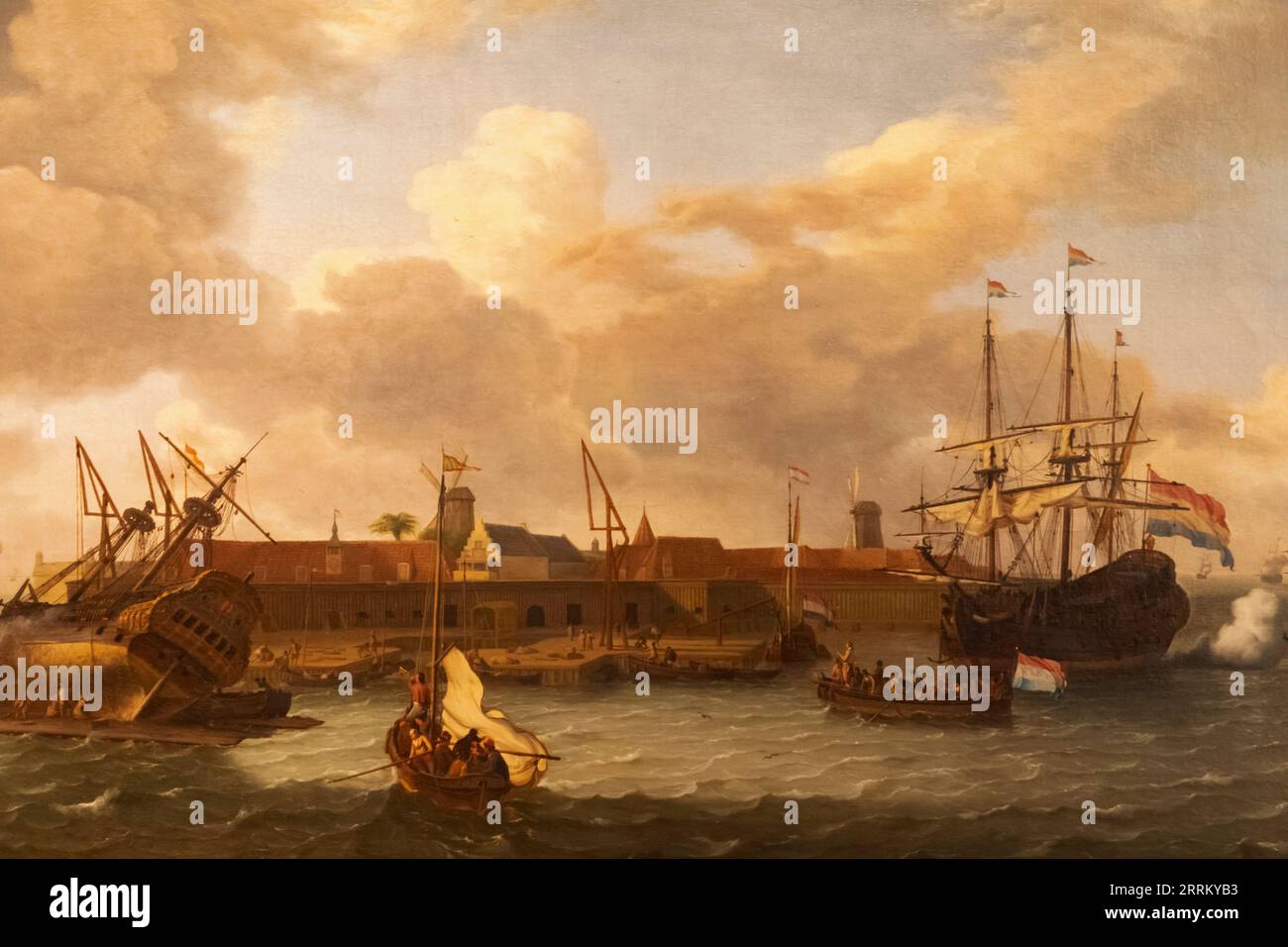 England, London, Greenwich, The Queen's House, Gemälde mit dem Titel „The Island of Onrust“, das die niederländischen Werften auf der Insel Onrust bei Jakarta in Indonesien von Ludolf Backhuysen zeigt Stockfoto
