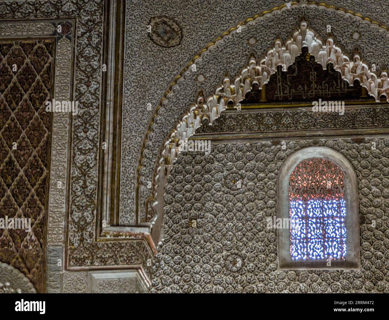 Marrakesch, Marokko, orientalische Dekoration der berühmten saadischen Gräber im Zentrum von Marrakesch, Marokko Stockfoto