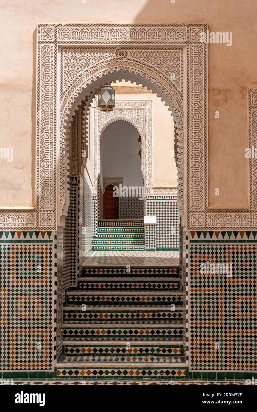 Meknes, Marokko, berühmtes Mausoleum von Moulay Ismail in der Innenstadt von Fes, Marokko Stockfoto