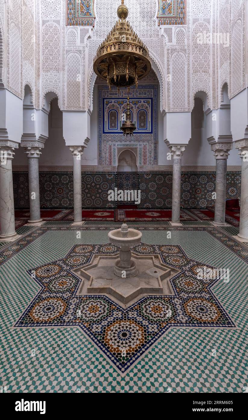 Meknes, Marokko, berühmtes Mausoleum von Moulay Ismail in der Innenstadt von Fes, Marokko Stockfoto