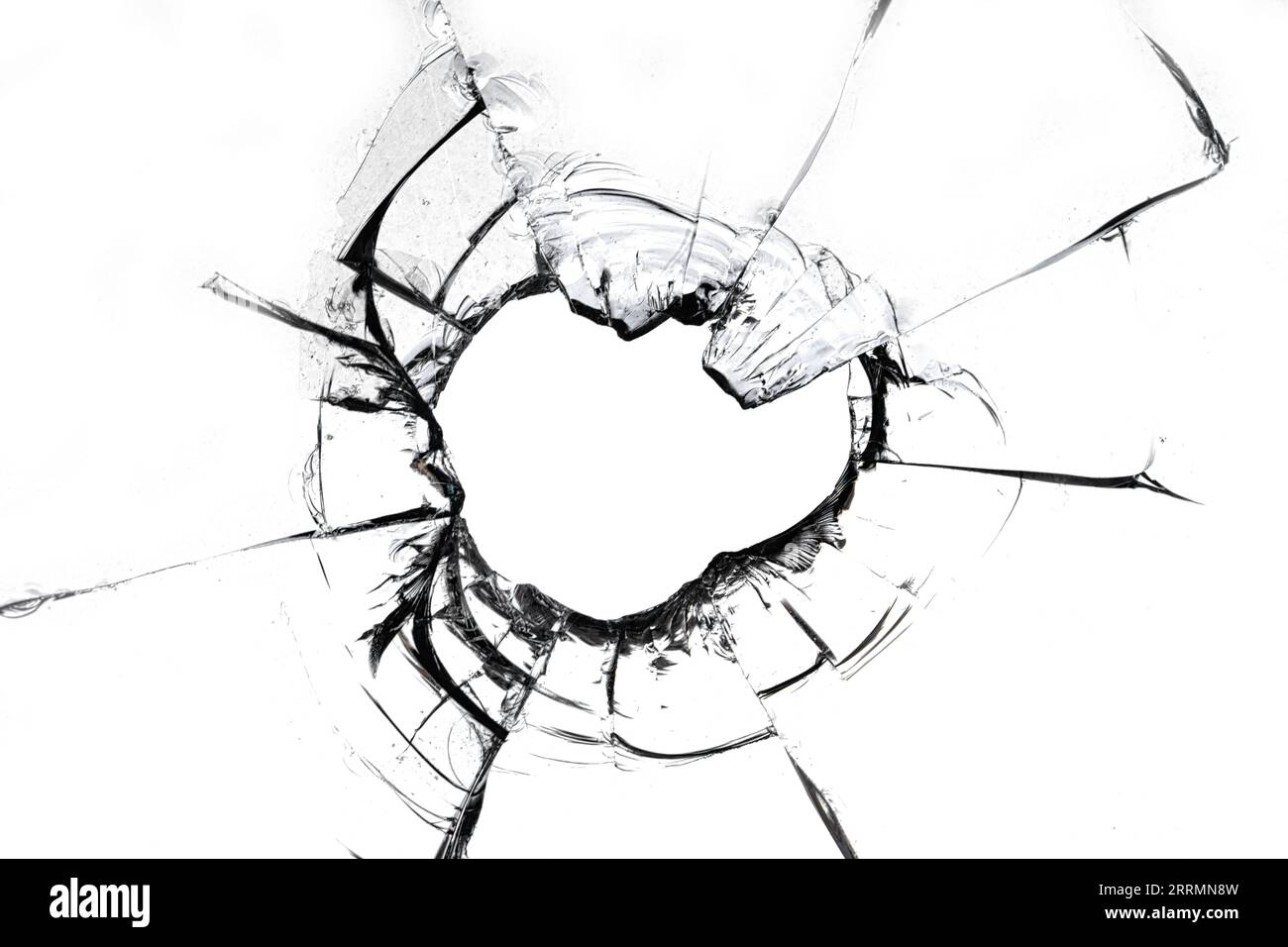 Stille Gewalt: Die Kunst eines Bullet Hole on White Stockfoto