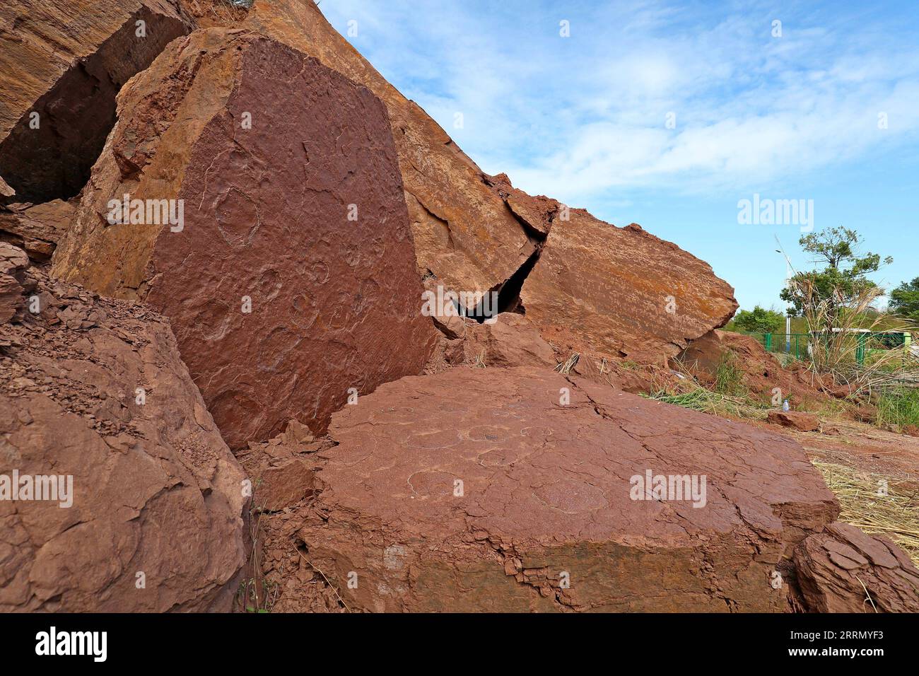 221121 -- FUZHOU, 21. November 2022 -- gut erhaltene Dinosaurierspuren mit sowohl positiven als auch negativen Fossilienplatten sind im Shanghang County, Longyan City in der südöstlichen chinesischen Provinz Fujian, 19. Oktober 2022 abgebildet. ZU DEN seltenen fossilisierten Dinosaurier-Fußabdrücken, die in Ostchina gefunden werden, CHINA-FUJIAN-DINOSAURIER-FUSSABDRÜCKE-ENTDECKUNG CN Xinhua PUBLICATIONxNOTxINxCHN Stockfoto