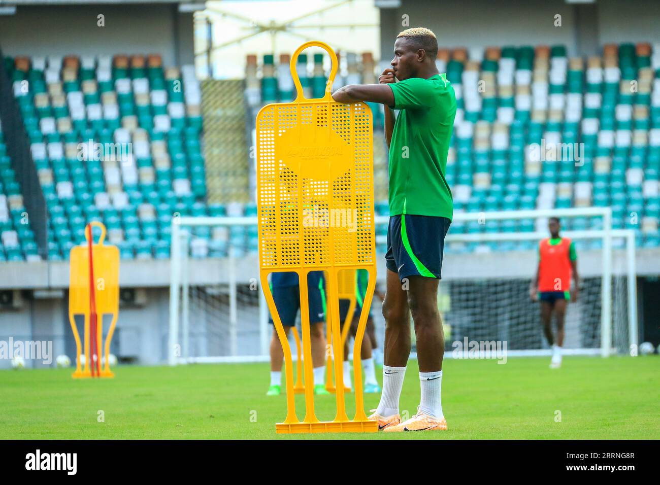 UYO, NIGERIA - 8. SEPTEMBER: Victor Osimhen von Super Eagles während einer Trainingseinheit zur Vorbereitung auf die Qualifikation zum Afrikanischen Cup der Nationen 2023 ( Stockfoto