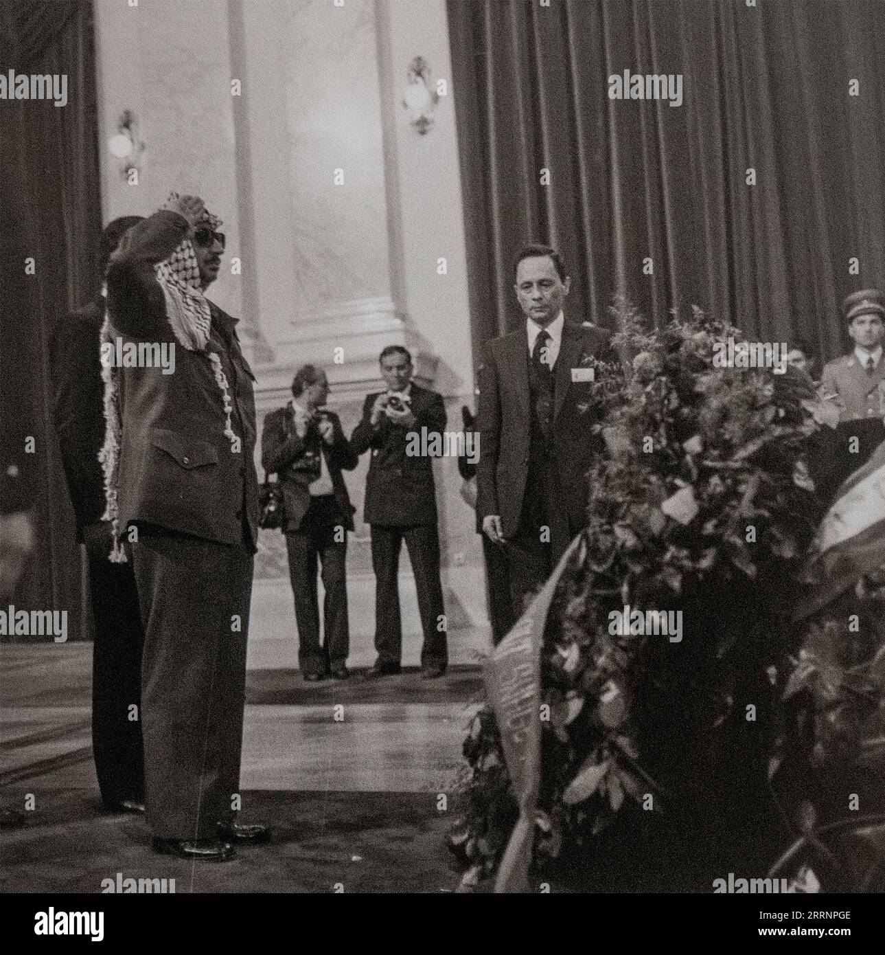 Josip Broz Tito Funeral: Yasser Arafat (Palästina). Belgrad, Jugoslawien Stockfoto