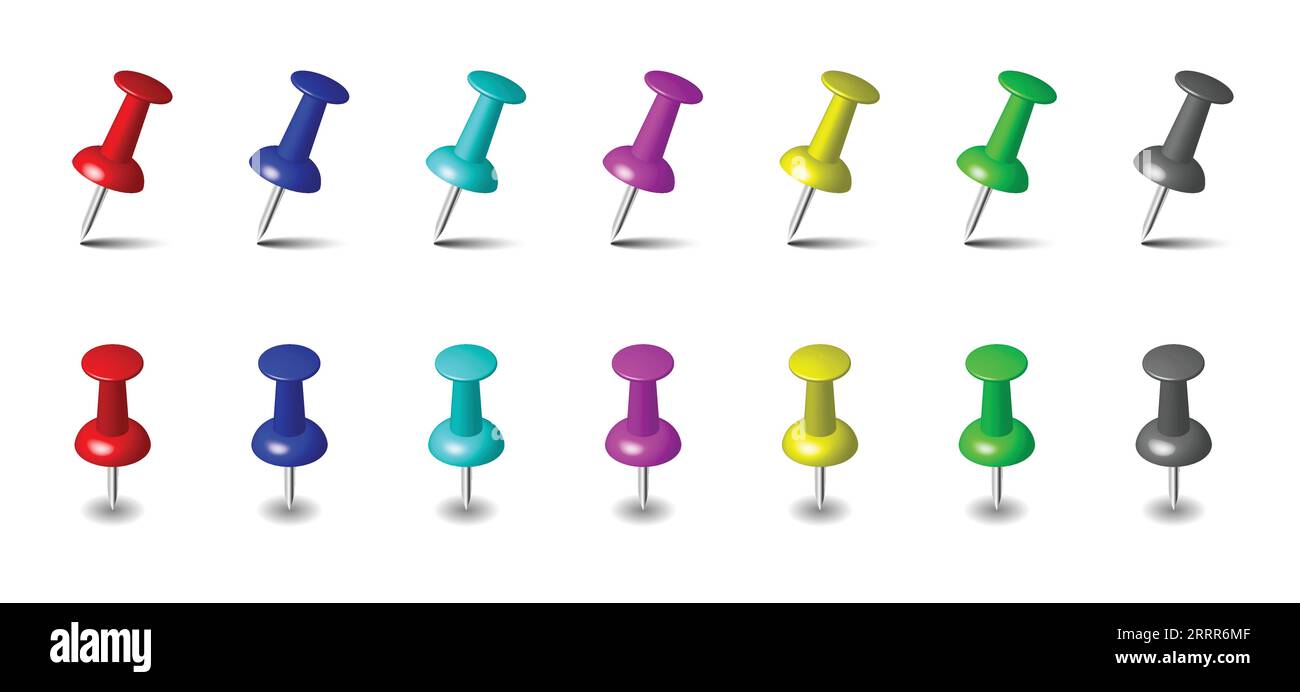 Bunte Push-Pin-Kollektion im Hintergrund Stock Vektor