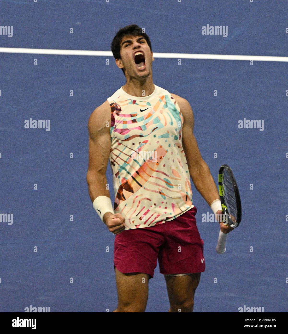 New York, USA. September 2023. US Open Flushing Meadows New York 09/2023 Tag 12 Carlos Alcaraz (ESP) verliert Halbfinalspiel Foto Roger Parker International Sports Fotos Ltd Credit: Roger Parker/Alamy Live News Stockfoto