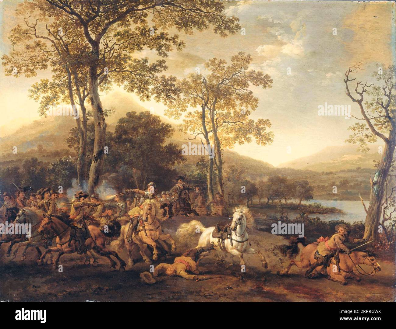 Cavalry Skirmish, Abraham van Calraet, 1660 - 1722 Öl auf Platte, H 50 cm x B 65 cm Stockfoto