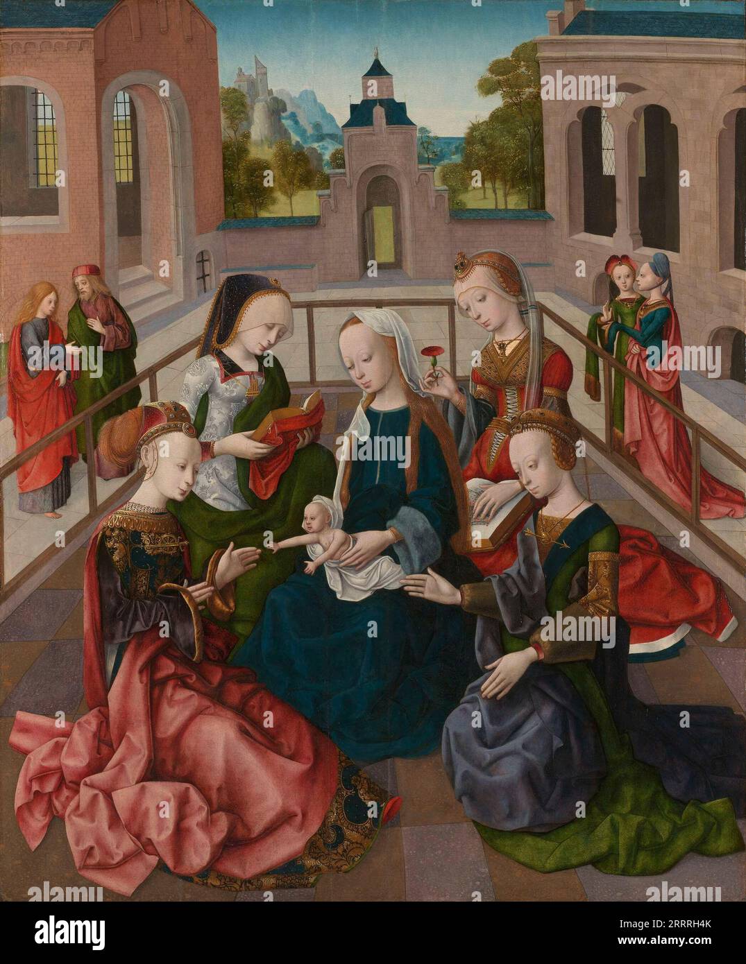 Jungfrau und Kind mit vier Heiligen Jungfrauen, Meister der Virgo inter Virgenes, c. 1495 - um 1500 Stockfoto