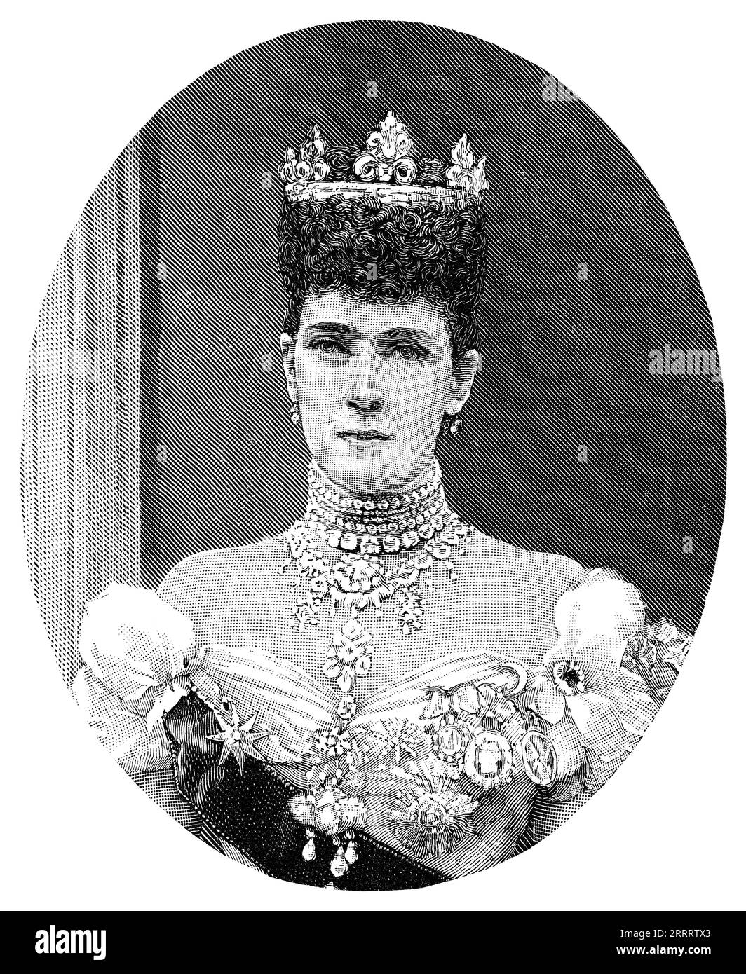 1902 Vintage-Stich; Porträt von Königin Alexandra (Alexandra von Dänemark), Ehefrau von König Eduard VII Stockfoto