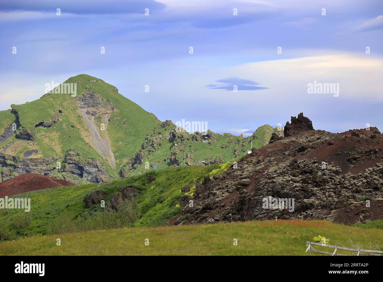 Island-Lava-Fluss vom Vulkan Eldfell auf Heimaey Island-Vestmannaeyjar-Westman Inseln Stockfoto