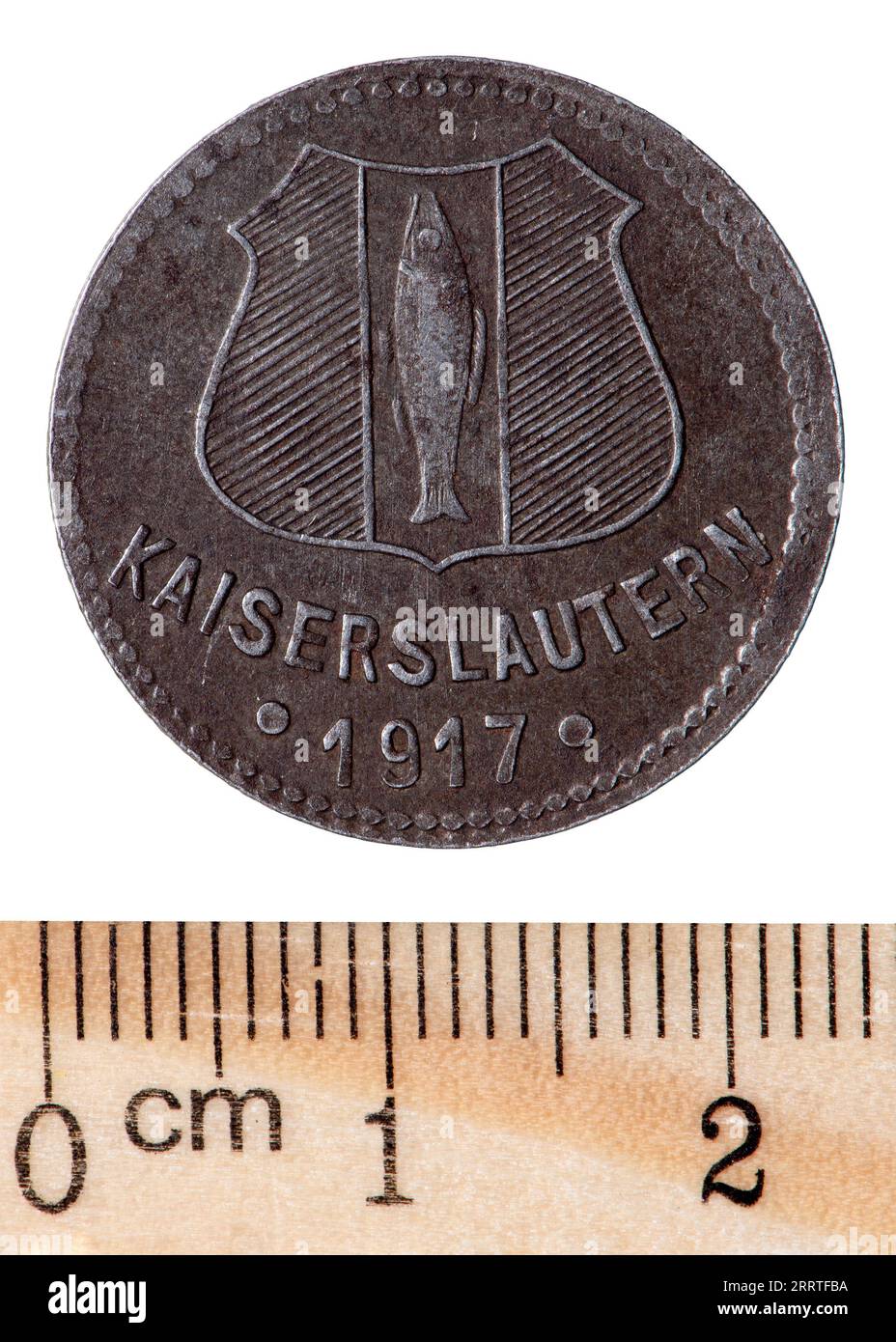 Deutsche Vintage Metallmünze 50 Pfennig. 1917. Notgeld. Rückwärts. Isoliert auf weiß Stockfoto