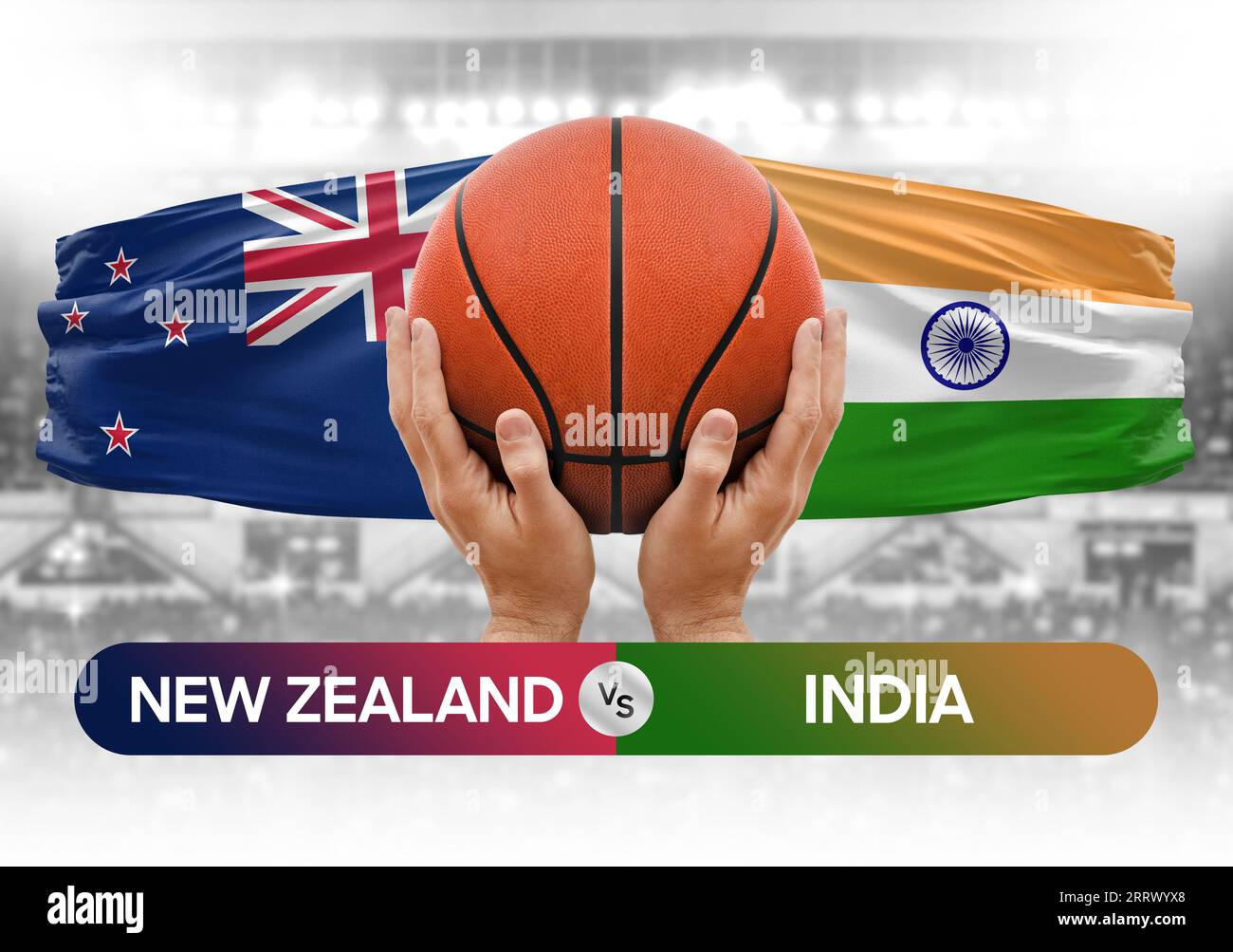 Neuseeland vs Indien Basketball-Nationalmannschaften Basketballspiel Wettbewerb Cup Konzept Bild Stockfoto