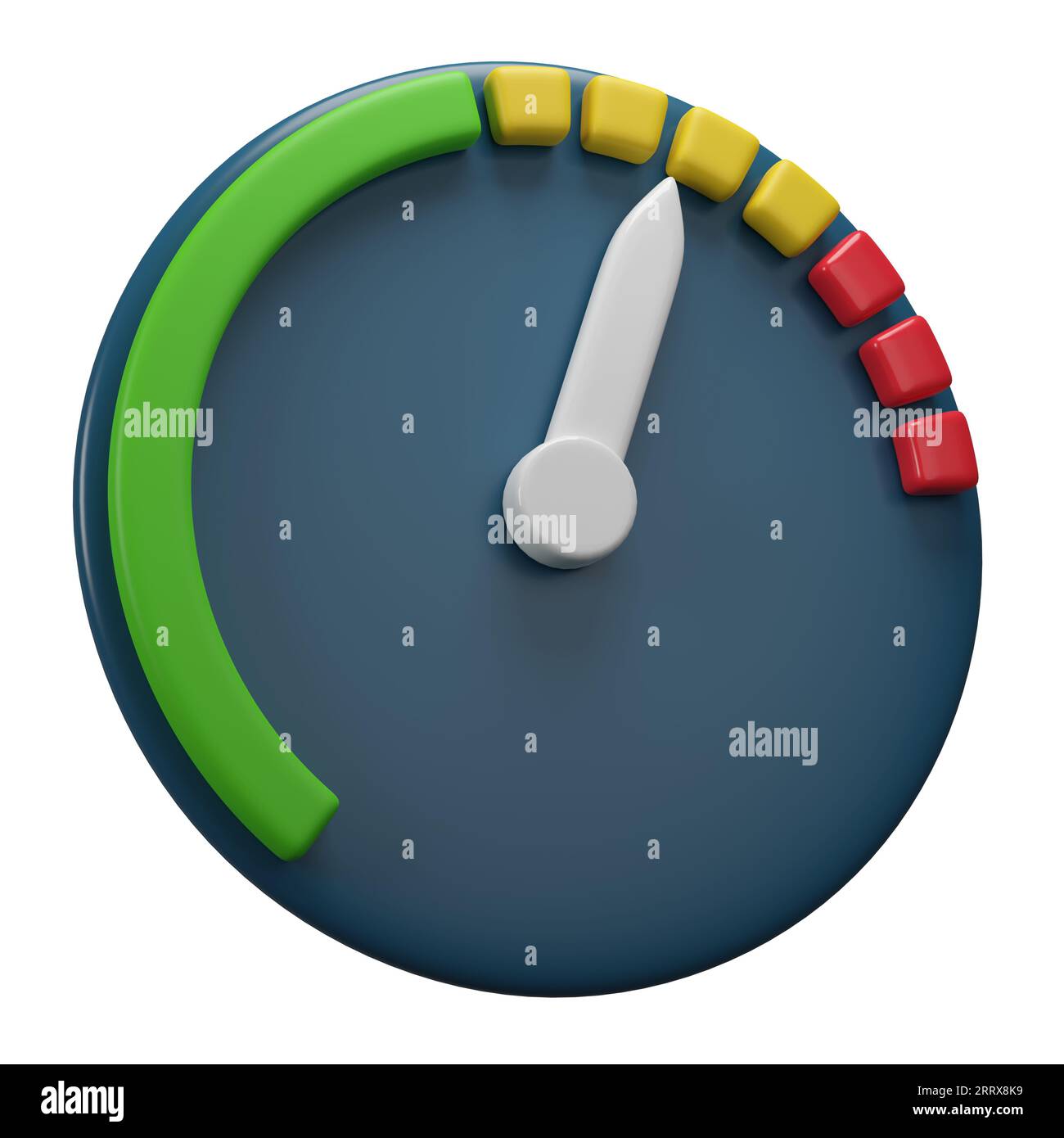 Tachometer im Cartoon-Stil isoliert auf weißem Hintergrund. 3D-Abbildung. Stockfoto