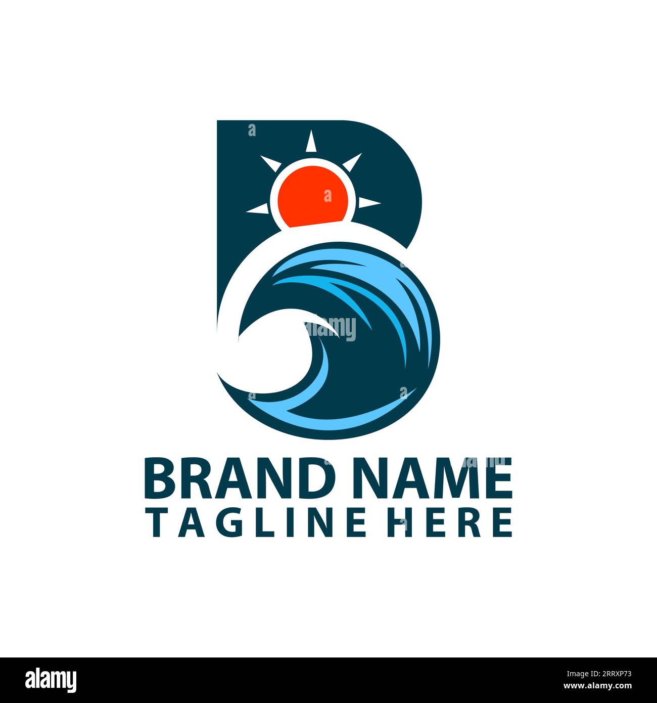 Design-Vektor mit B-Wave Ocean Sunrise Logo Stock Vektor