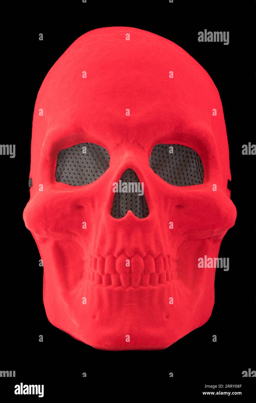 Rote Samtige Totenkopfmaske Isoliert Vor Schwarzem Hintergrund Stockfoto