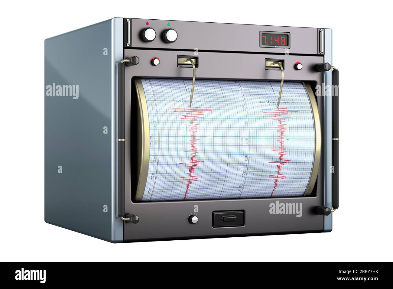 Seismograph, Seismometer. 3D-Rendering isoliert auf weißem Hintergrund Stockfoto
