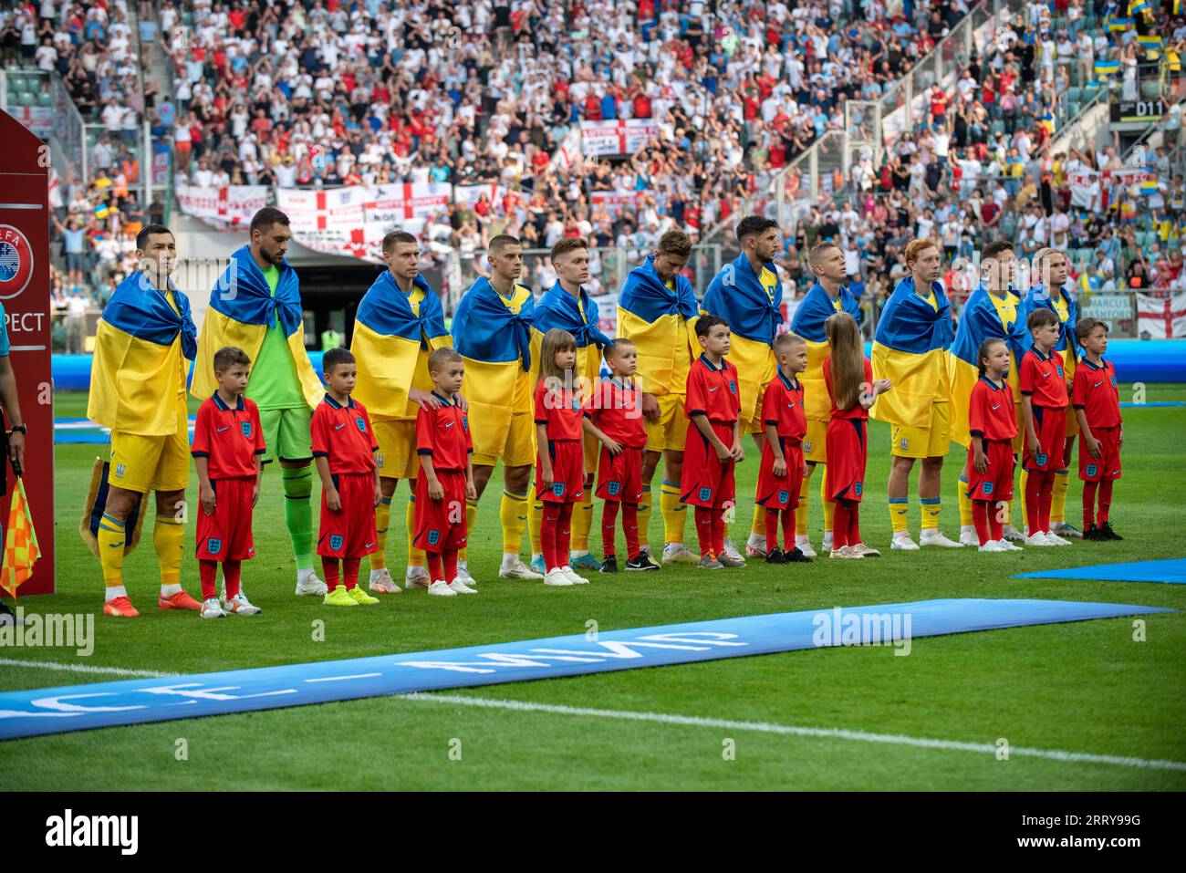 Breslau, Polen. September 2023. Das ukrainische Team während der Qualifikationsrunde der Gruppe C der UEFA-Europameisterschaft 2024 zwischen der Ukraine und England in der Tarczynski Arena Wroclaw in Wroclaw, Polen, am 9. September 2023 (Foto: Andrew SURMA/Credit: SIPA USA/Alamy Live News) Stockfoto