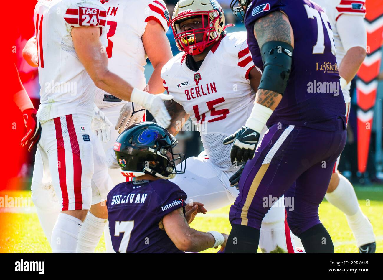 Frankfurt, Deutschland. September 2023. ELF/Playoff Game : Berlin Thunder in Frankfurt Galaxy am 09. September 2023, in der PSD Bank Arena, Frankfurt am Main, Deutschland, DE # 45 Kyle Kitchens/Berlin Thunder Credit: Frank Baumert/Alamy Live News Stockfoto