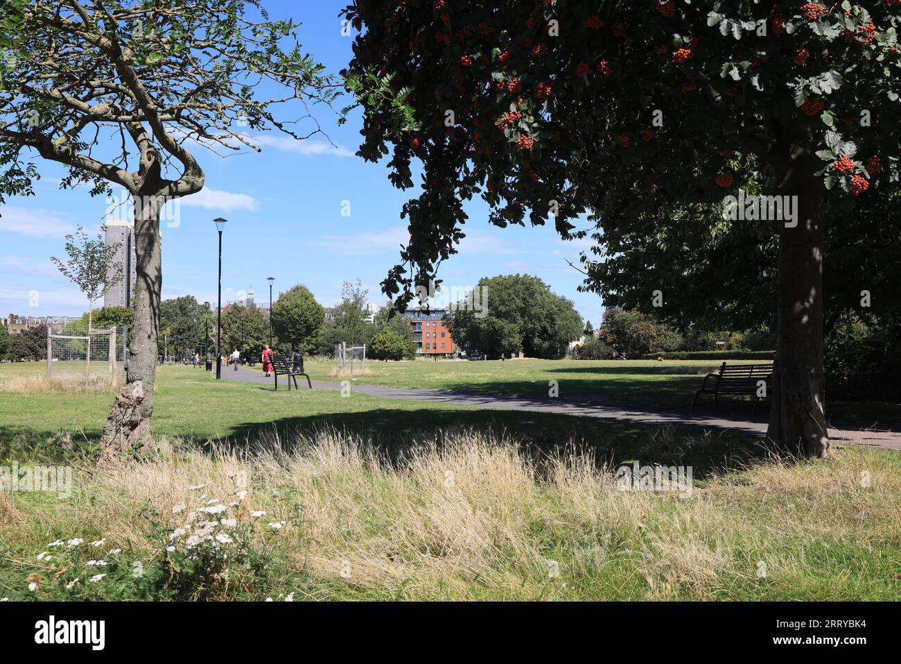 Weavers Fields, benannt nach der historischen Seidenweberei, dem größten Park in Bethnal Green, Tower Hamlets, East London, UK Stockfoto