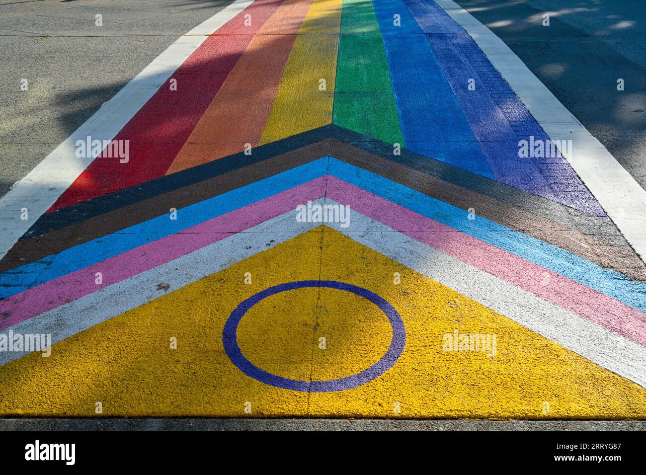 LGBTQ Rainbow Painted Crosswalk, District of Maple Ridge, British Columbia, Kanada Stockfoto