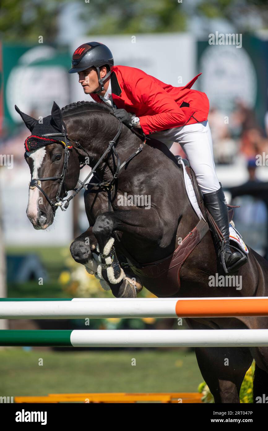 Calgary, Alberta, Kanada, 9. September 2023. Olivier Philippaerts (BEL) reitet Le Blue Diamond V'T Ruytersh, die Masters, Fichte Wiesen - BMO Nations Cup, 1. Runde - Credit: Peter Llewellyn/Alamy Live News Stockfoto