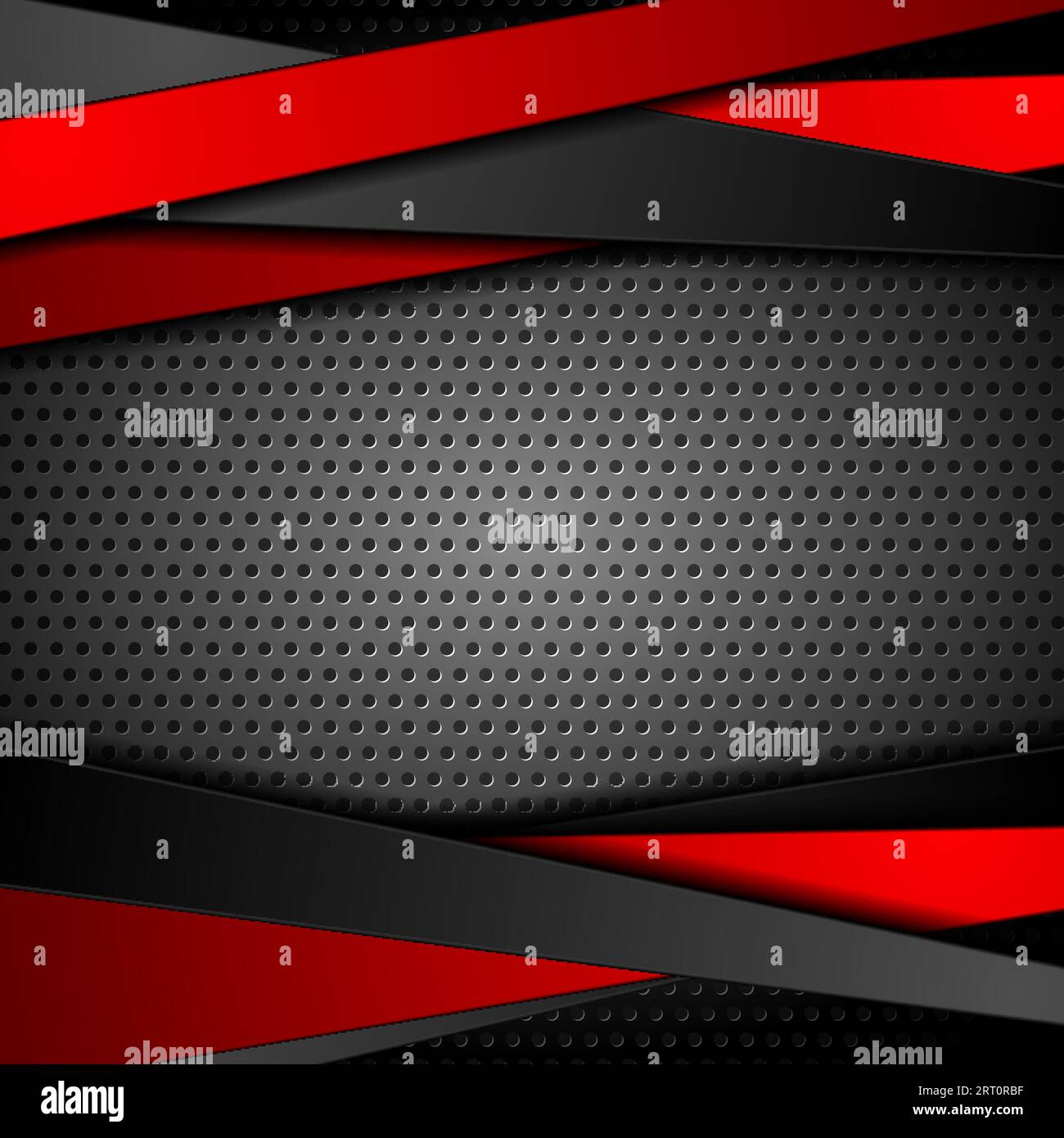 Rote und schwarze Streifen auf dunkel perforierter Metallic-Struktur. Abstrakter Science-fiction-Hintergrund. Vektordesign Stock Vektor