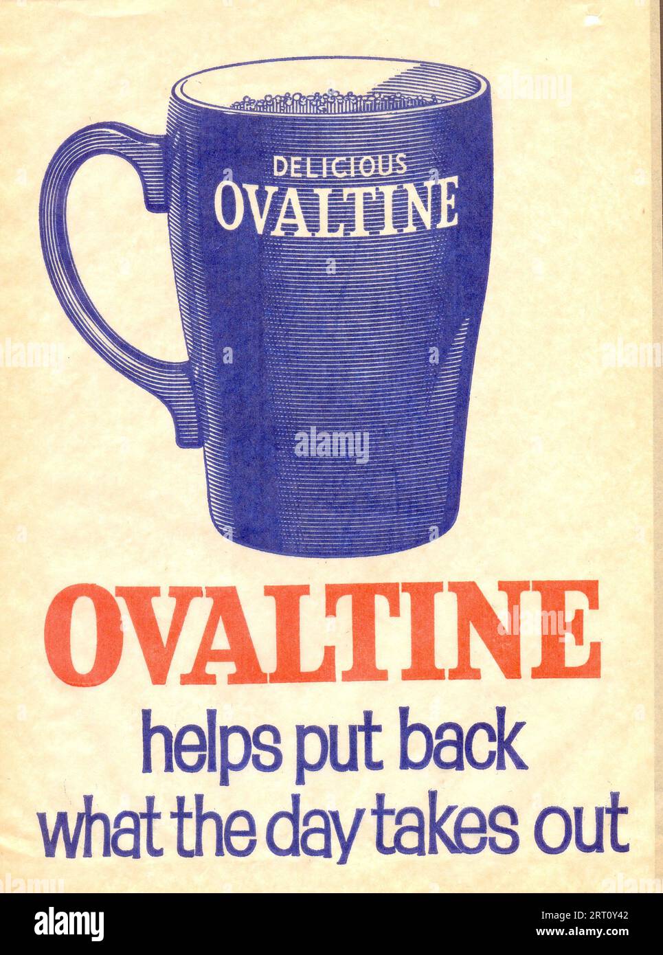 Papiertüte Werbung für Delicious Ovaltine hilft, etwas zurückzudrängen, was der Tag um 1933 dauert Stockfoto