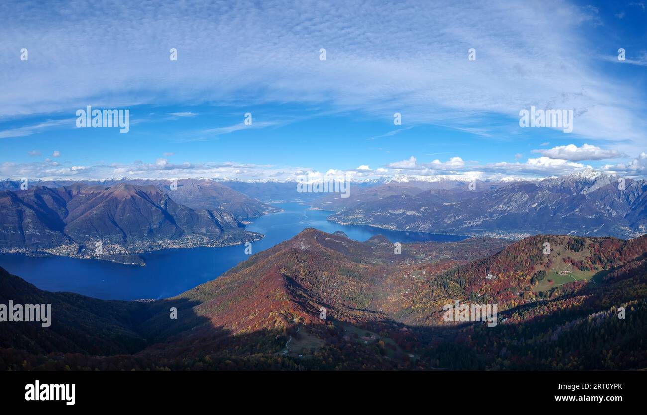 Panoramablick auf den Comer See, Luftansicht, Herbst, europa Stockfoto