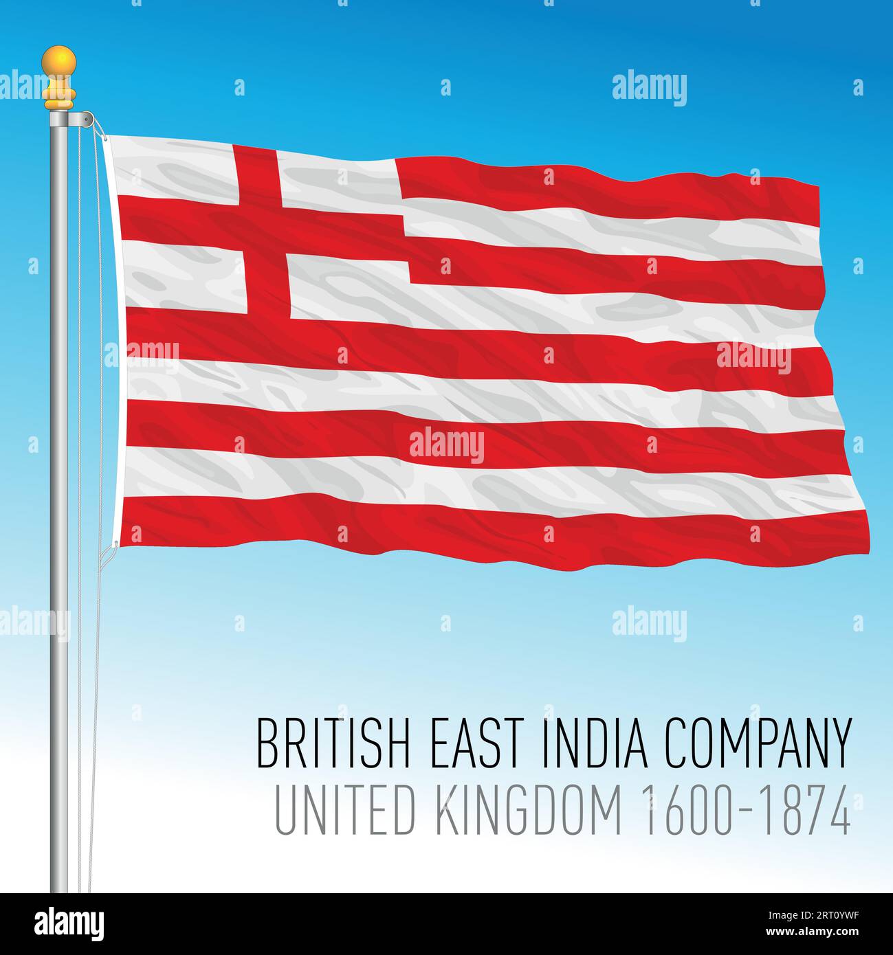 Britische Ostindien-Kompanie historische wehende Flagge, Großbritannien, 1600-1874, Vektorillustration Stock Vektor